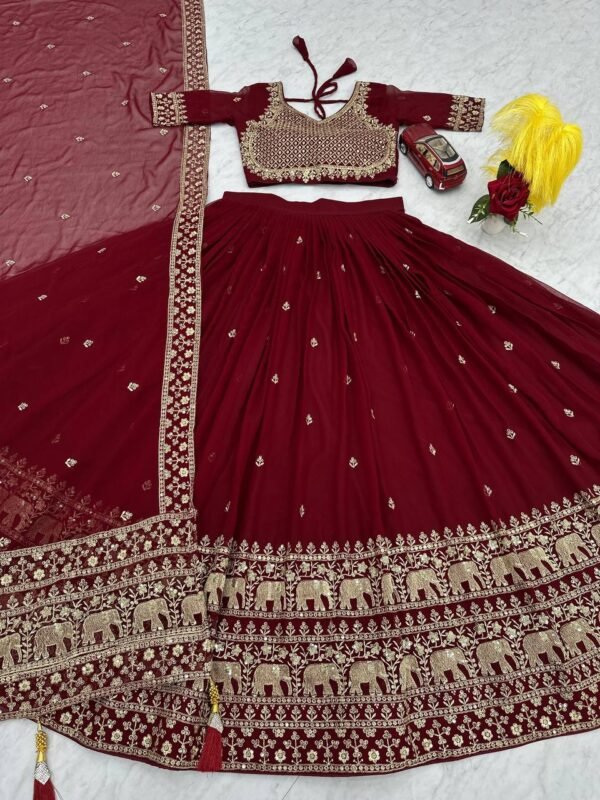 Red Elegant simple look lehenga gold sequence
