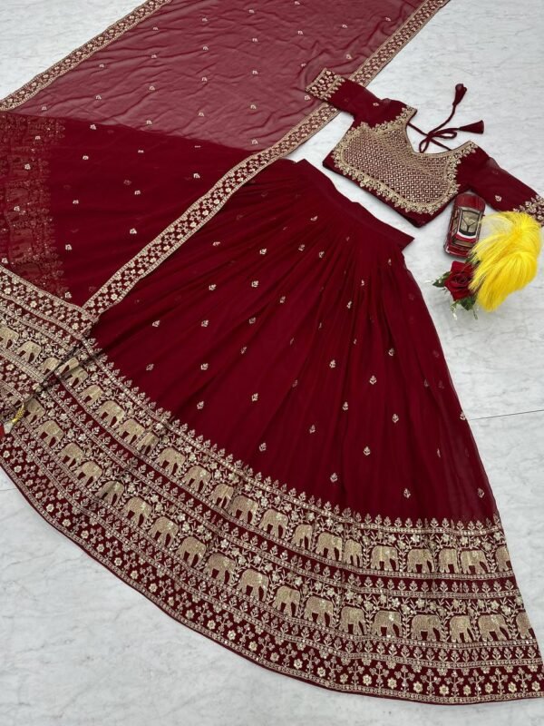 Red Elegant simple look lehenga gold sequence