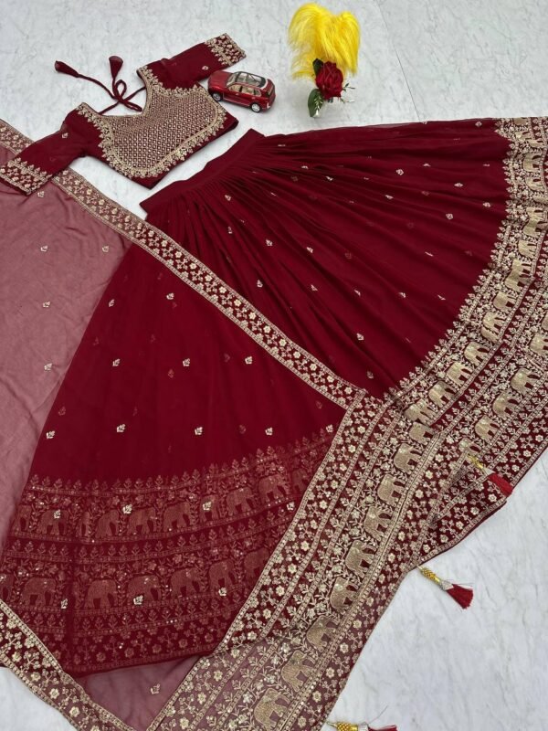 Red Elegant simple look lehenga gold sequence