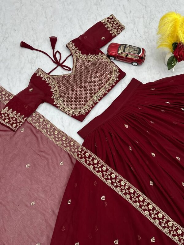 Red Elegant simple look lehenga gold sequence
