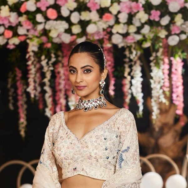 White peacock grand bridal dinner embroidery lehenga
