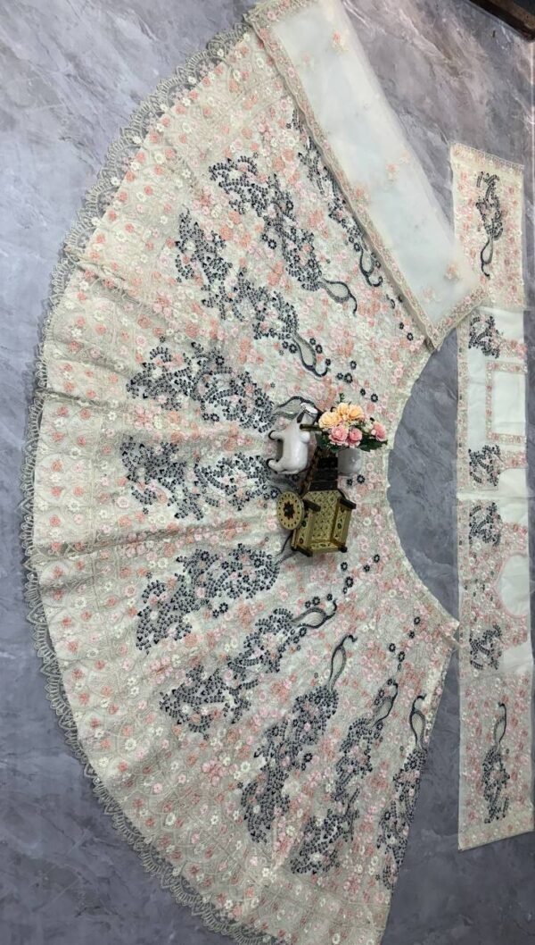 White peacock grand bridal dinner embroidery lehenga