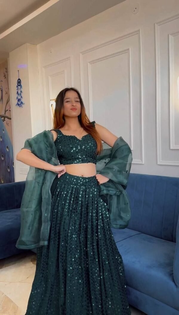 Dark green Dinner shiny sequence work lehenga