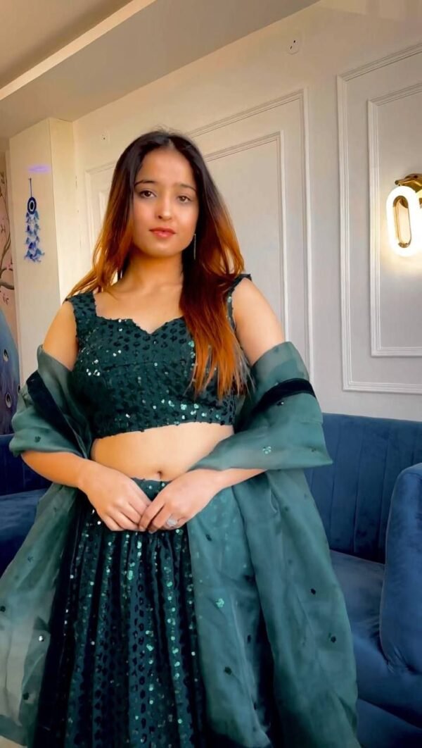 Dark green Dinner shiny sequence work lehenga