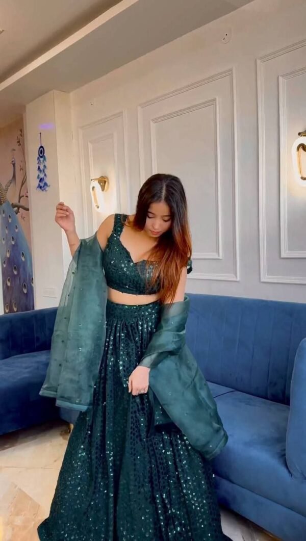 Dark green Dinner shiny sequence work lehenga