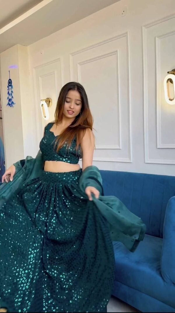 Dark green Dinner shiny sequence work lehenga