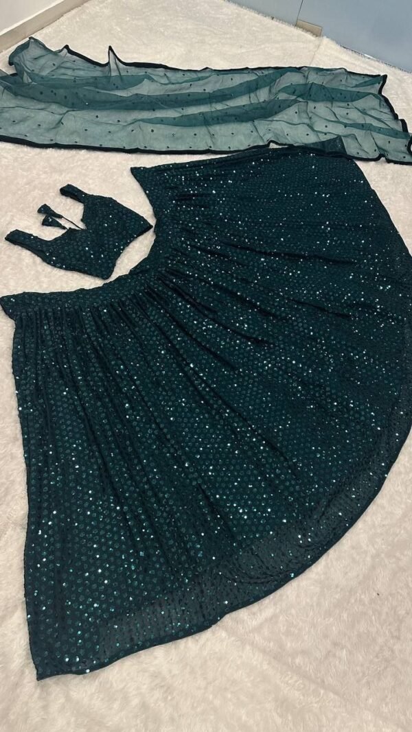 Dark green Dinner shiny sequence work lehenga