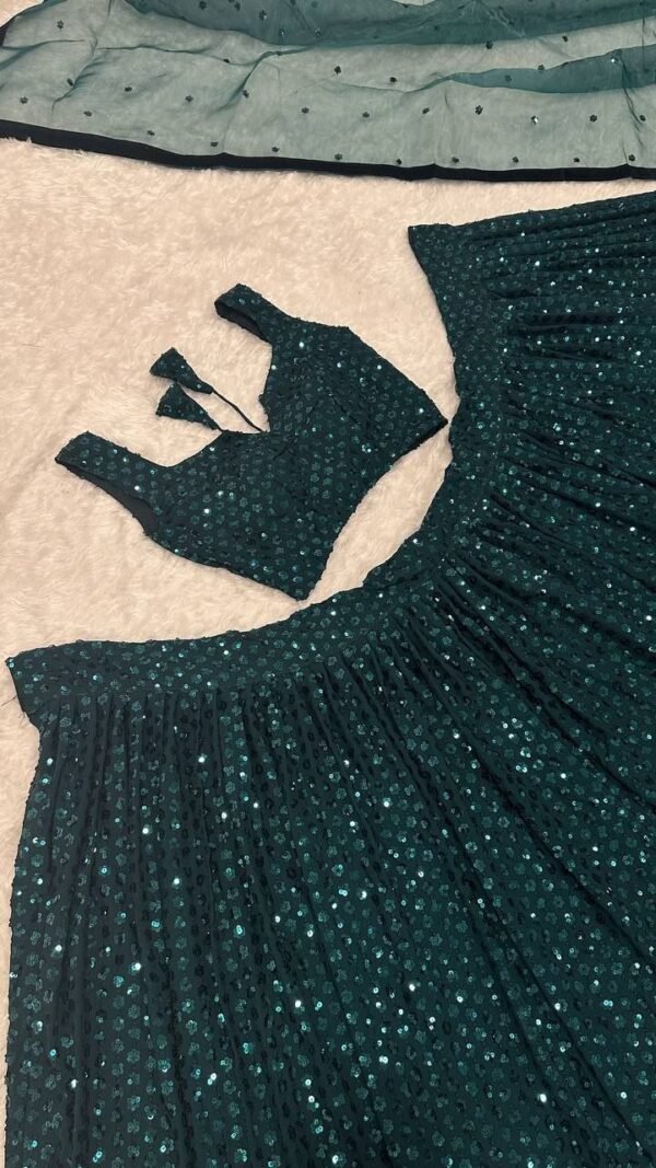 Dark green Dinner shiny sequence work lehenga