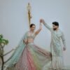 Soft many colour mix mirror like foil design lehenga