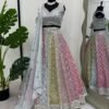 Soft many colour mix mirror like foil design lehenga