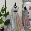 Soft many colour mix mirror like foil design lehenga