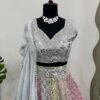 Soft many colour mix mirror like foil design lehenga