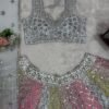 Soft many colour mix mirror like foil design lehenga