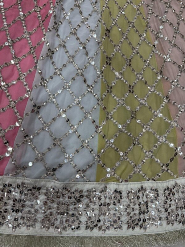 Soft many colour mix mirror like foil design lehenga
