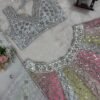 Soft many colour mix mirror like foil design lehenga