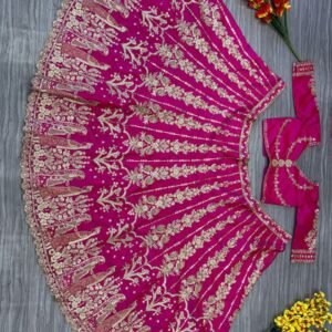 Pink Georgette Dinner Lehenga with Full Flair