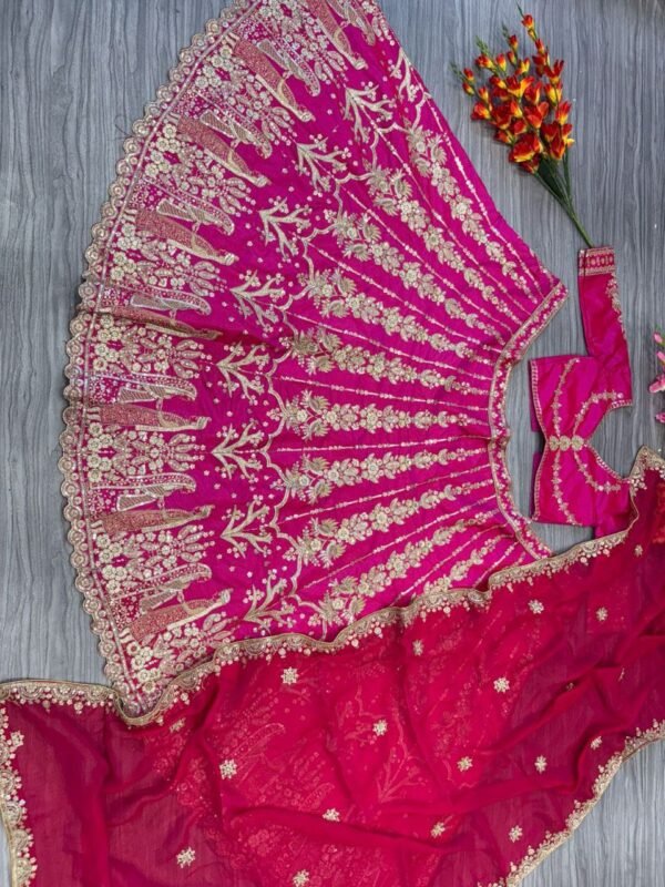 Pink Georgette Dinner Lehenga with Full Flair
