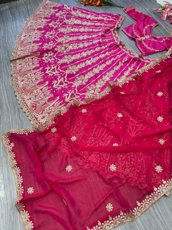 Pink Georgette Dinner Lehenga with Full Flair